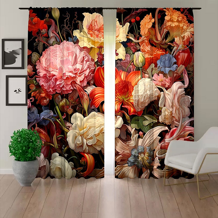 2 Panels Curtains For Living Room Bedroom, Flowers Curtain Drapes for Bedroom Door Kitchen Window Treatments Thermal Insulated Room Darkening 2025 - $22.99 –P2