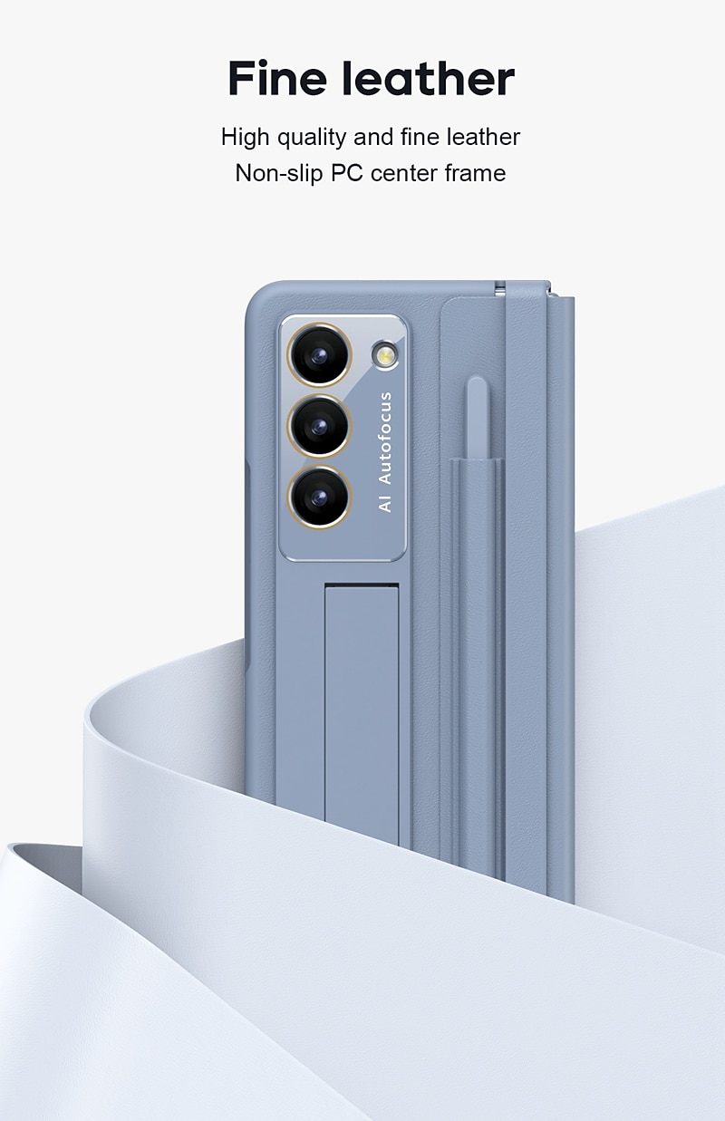 telefoon hoesje Voor Samsung Galaxy Z-vouw 6 Z Fold 5 Z Fold 4 Achterkant met standaard en schermbeschermer met S Pen Effen Kleur PC PU-nahka 2026 - $39.99 –P2