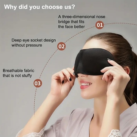 Stereoskopowa maska do spania 3D, magiczna gąbka z pamięcią snu, czarna cieniowana, oddychająca ochrona oczu 2025 - $7.99 –P2