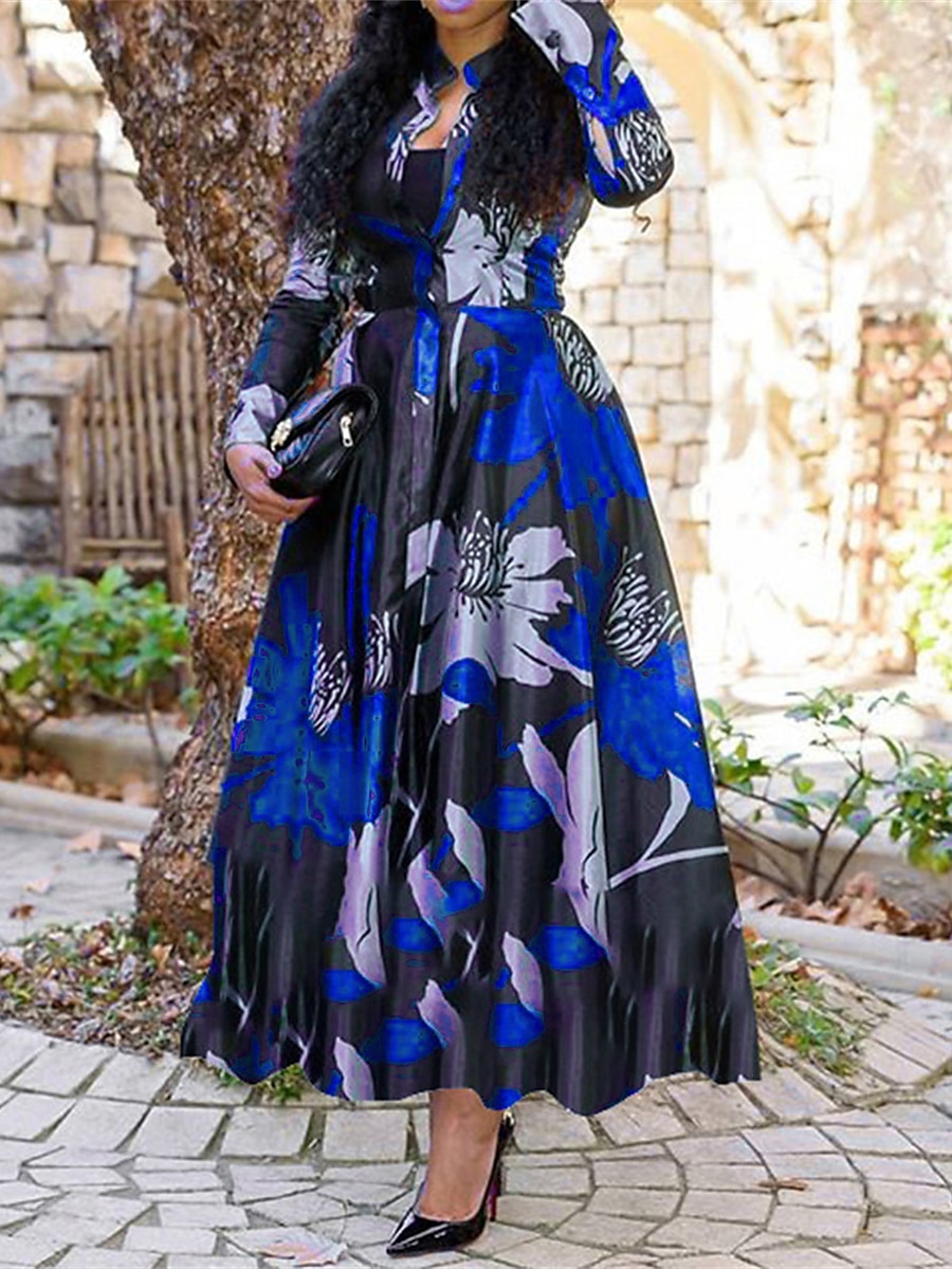 Femme robe longue Robe casual Robe Évasée Robe imprimée Mode Vêtement de rue Mature Extérieur Vacances du quotidien Standard Floral manche longue Col fendu Rouge Violet Vert Bleu de minuit Automne de 2025 ? $32.99 –P1