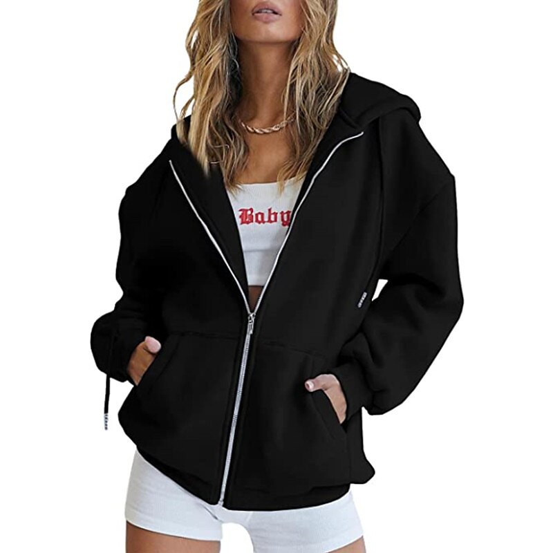 Moletom Moletom com zíper Pullover Tecido Bolso frontal Para Mulheres Adulto Não Imprimindo Rua Casual / Diário de 2025 por $21.99 –P5