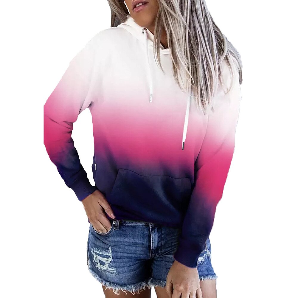 Mulheres Bloco de cor Ativo Roupa de Esporte Manga Longa Com Capuz Tops regulares Casual Esportes Com Cordão Imprimir Bolso frontal Amarelo Vermelho Roxo Laranja Outono & inverno de 2025 por $30.99 –P11