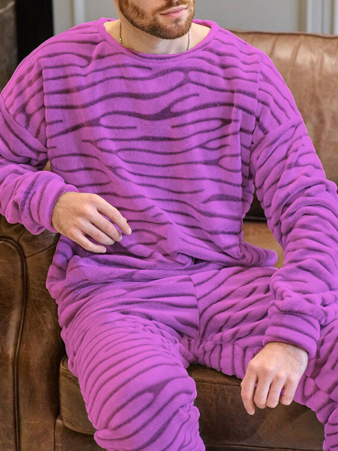 Férfi Lounge-ruházat Pizsamák Pizsama Pizsama felső és nadrág 2 darab Csík Stílusos Alkalmi Kényelmes Otthon Napi Flanel Mokaszinok Terített nyak Hosszú ujj Pullover Nadrág Rugalmas derék Nyár Tavasz 2025 - $22.99 –P6
