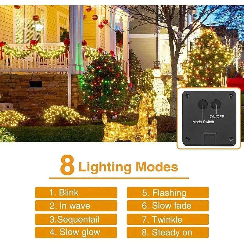 Outdoor Solar Curtain String Light, 3 * 3M-300LED/3 * 2M-200LED/3 * 1M-100LED, 8 Lighting Modes, IP65 Waterproof, Suitable for Home Garden, Porch, Backyard Wedding Parties, Thanksgiving 2026 - $12.99 –P5