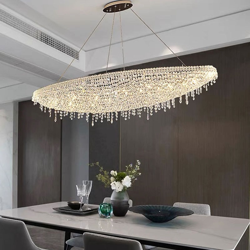 lysekrone led krystall 80 cm /8 lys flush mount lys spiraltrapp lang lysekrone villa trapp lys duplex lysekrone 110-240v 2025 - $1513.49 –P7