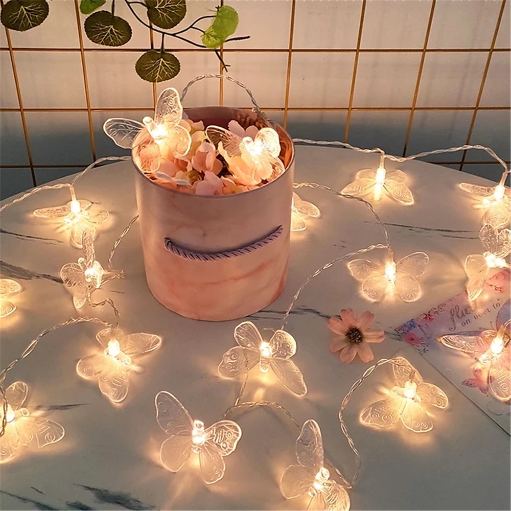 elegant bryllupsmottak fest 10 led led sommerfugllys eventyrslynge lys julekrans til bryllup dekorasjon utendørs rom krans dekorasjon gardinlys 1 sett 2025 - $7.49 –P8