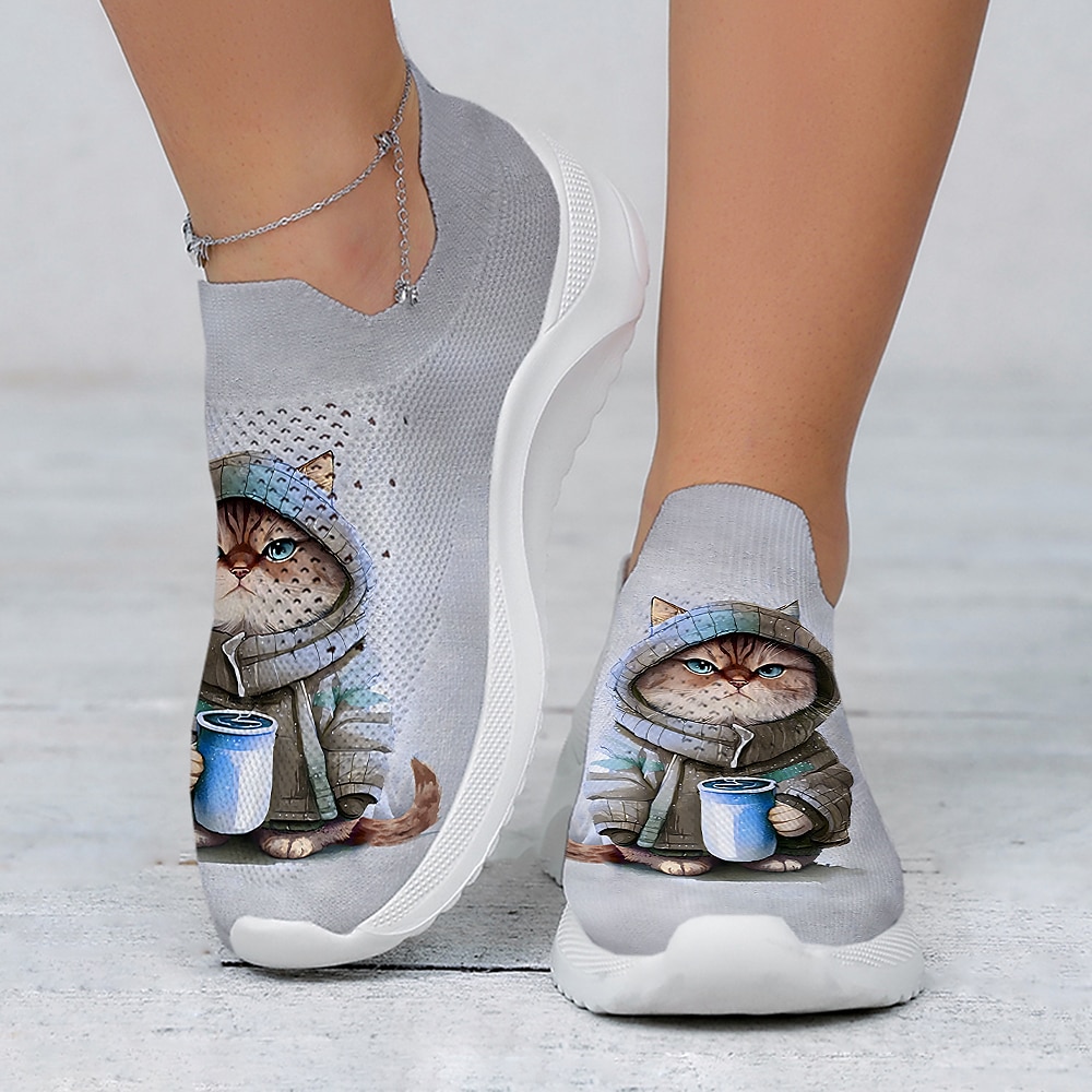 simpatiche sneakers slip-on da donna con stampa gatto, scarpe da passeggio leggere e traspiranti, calzature casual comode ed eleganti, perfette per l'uso quotidiano del 2025 a $14.99 –P4
