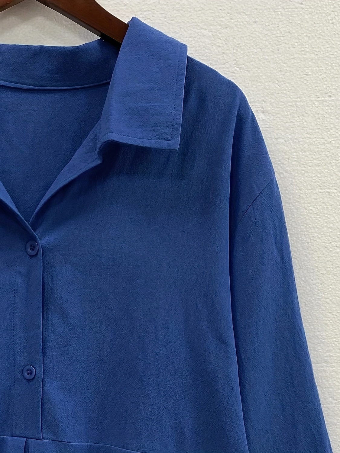 Dames Grote maten Overhemd Linnen-geïnspireerde overhemden Effen Modieus Casual 3/4 mouw Bel V-hals Overhemdkraag Normale tops Casual Feestdagen Wit Marine Blauw Stoffig blauw Lente & Herfst Alle 2025 - $29.99 –P2