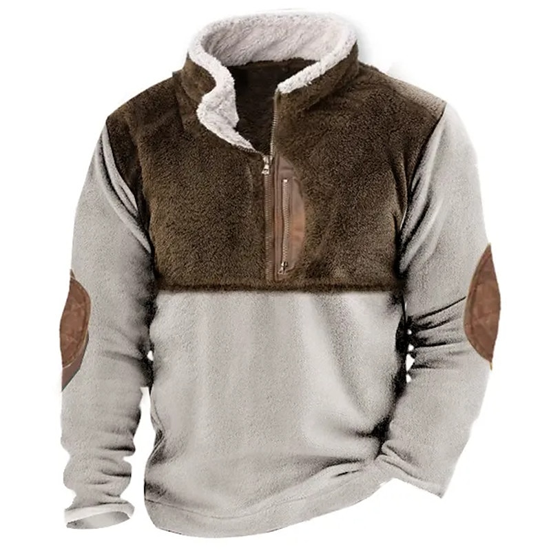 Herren Sweatshirt Pullover Polarvlies Sweatshirt mit Viertelreißverschluss Braun Troyer Halber Reißverschluss Farbblock Patchwork Sport & Natur Täglich Festtage Vintage Strassenmode Brautkleider 2025 - $24.99 –P1