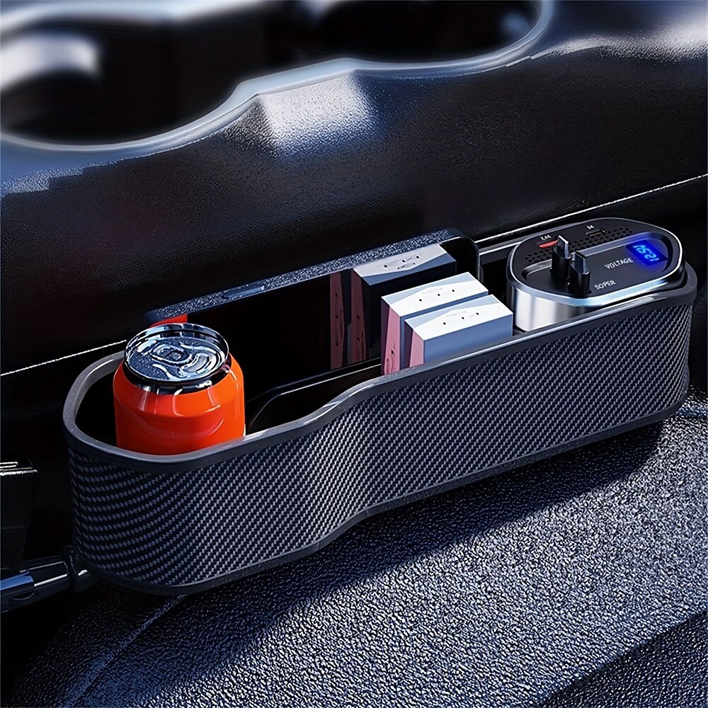 Car Seat Storage Box With Two USB Ports And Two Retractable Fast Charge Cables Interface Car Center Console Side Storage Storage Box 2025 - $49.99 –P12