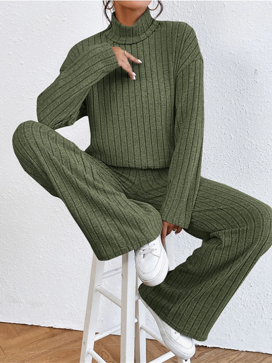 dam loungewear set ren färg ledig komfort mjuk hemgata dagligen polyester andas hög hals långärmad tröja byxa höst vinter hem outfits 2025 - $31.99 –P9