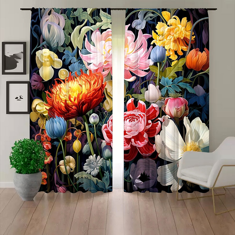 2 Panels Curtains For Living Room Bedroom, Flowers Curtain Drapes for Bedroom Door Kitchen Window Treatments Thermal Insulated Room Darkening 2025 - $22.99 –P11