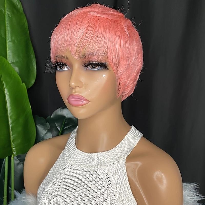 Perruques courtes de lutin de cheveux humains coupe de lutin perruques ondulées roses courtes perruques de cheveux synthétiques courtes en couches pour les femmes de 2025 ? $23.99 –P7