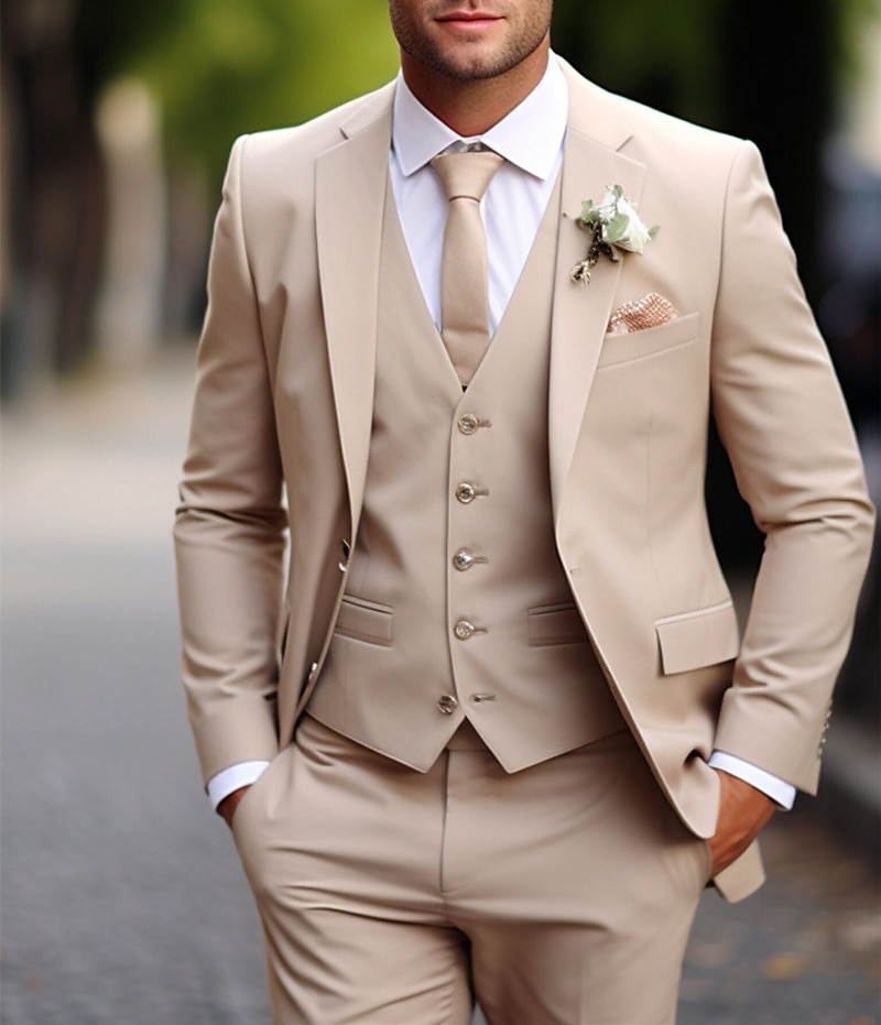 Men's Wedding Suits Dark Green Khaki Daily Business Summer Solid Colored Plus Size 3 Piece Single Breasted Two-buttons 2025 - $136.99 –P1