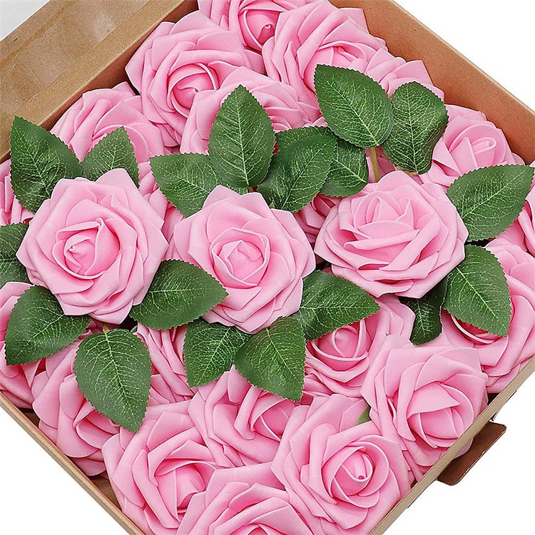 Confezione regalo 25/50 pz/set 8 cm rosa artificiale con foglie 25 50 scatole di decorazioni floreali per la casa decorazione di nozze del 2025 a $15.49 –P2