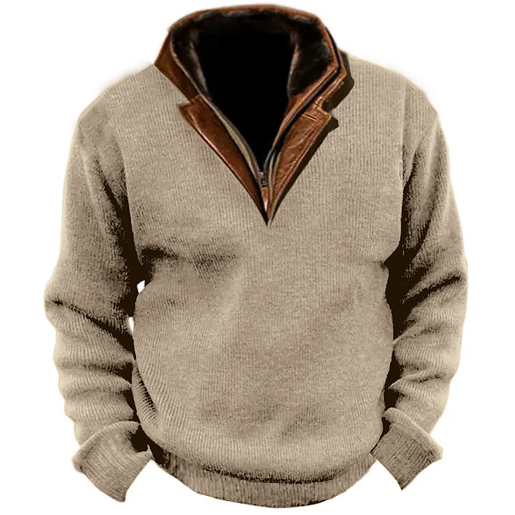 Men's Sweatshirt Navy Blue Brown Army Green Gray Standing Collar Color Block Vintage Style Daily Wear Vacation Going out Corduroy Keep Warm Casual Fall & Winter Clothing Apparel Hoodies Sweatshirts  2025 - $36.99 –P1