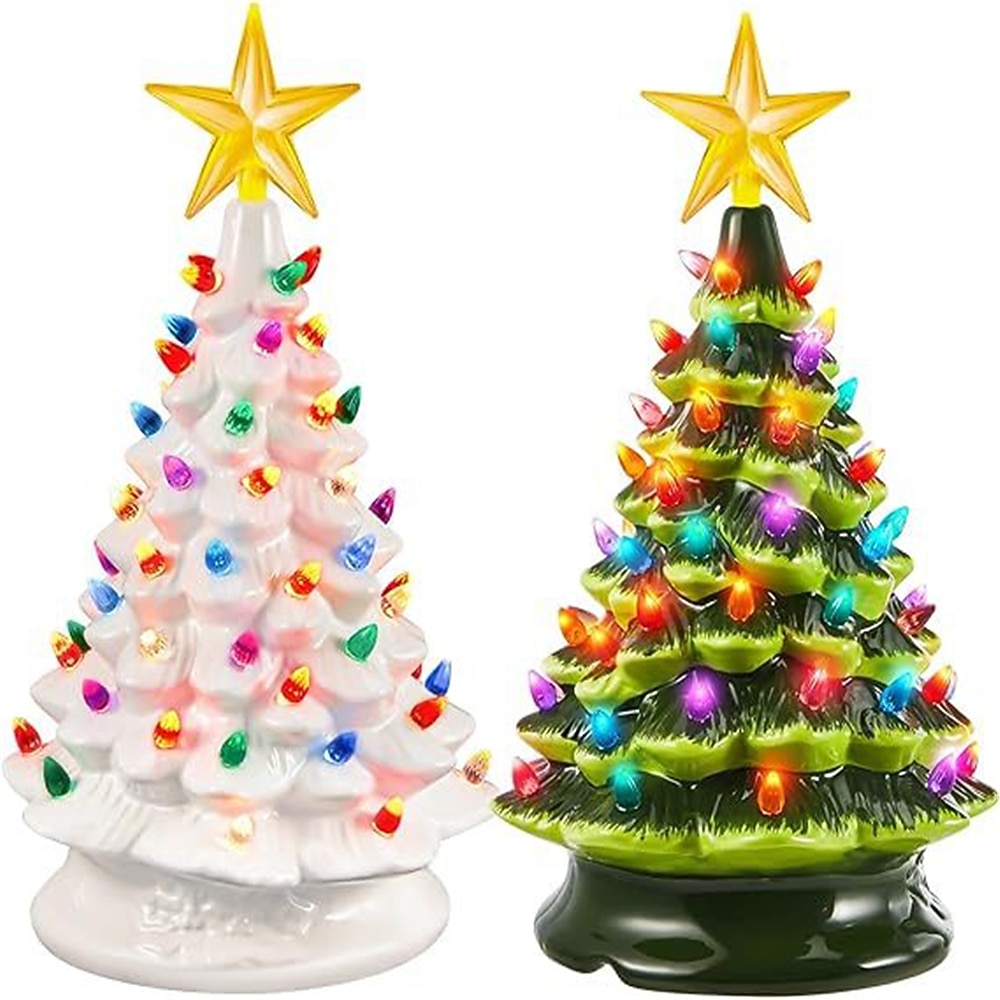Christmas Tree Ceramic Christmas Tree Tabletop Decoration LED Light Hand-Painted Vintage Christmas Holiday Decoration 1PC 2025 - $25.99 –P5