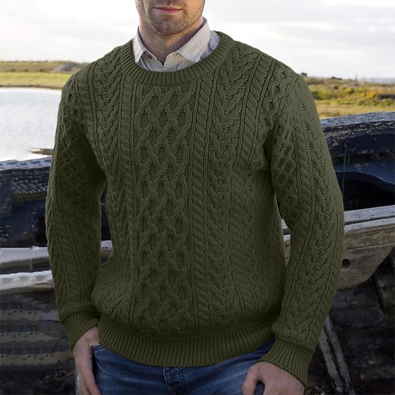 Men's Irish Pullover Sweater Jumper Knit Sweater Ribbed Cable Knit Regular Tops Knitted Plain Crew Neck Vintage Keep Warm Daily Wear Going out Clothing Apparel Fall Winter 2025 - $36.99 –P5