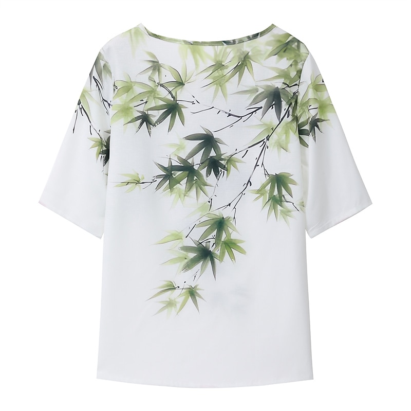 Dames 2-delige Basis Shirt Broek Sets Broeken Trousers Halve Mouw Ronde Hals Bloemenprint Vakantie Weekend Legergroen Blauw Paars Herfst  Winter Regular Fit 2025 - $46.99 -P2