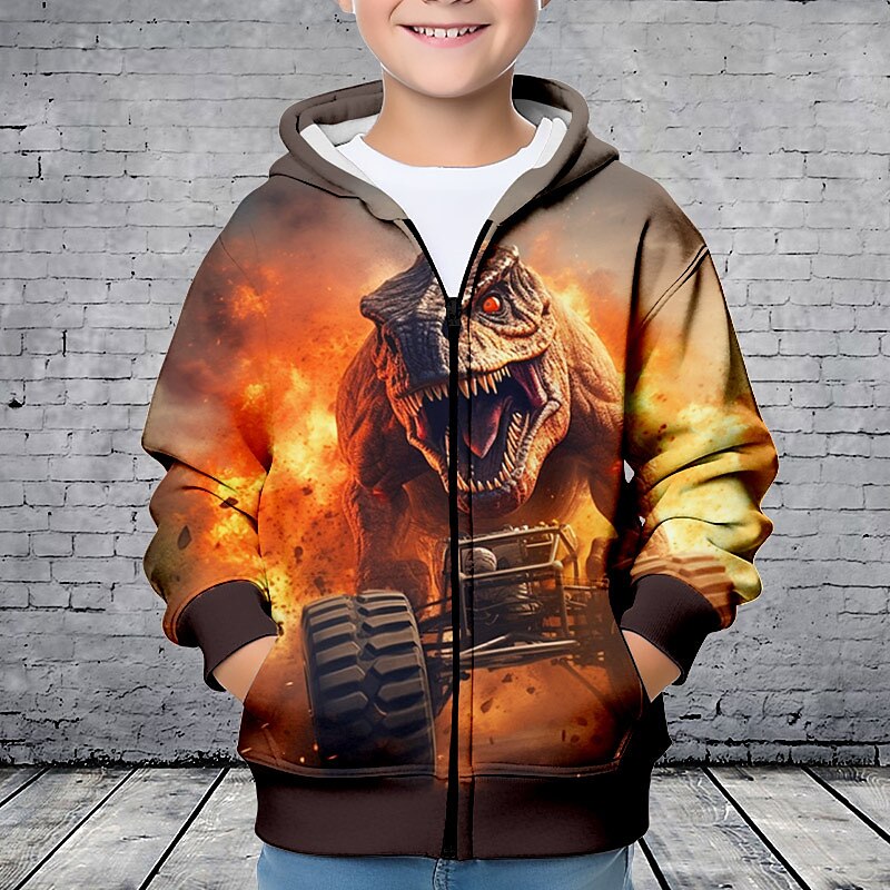 Pojkar 3D Dinosaurie Huvtröja Kappa Ytterkläder Långärmad 3D-tryck Höst Vinter Mode Streetwear Häftig Polyester Barn 3-12 år Utomhus Ledigt Dagligen Normal 2025 - $18.49 –P1