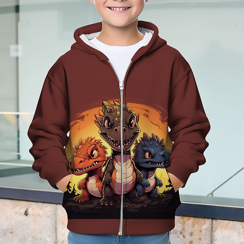 Garçon 3D Dinosaure Sweat à capuche Manteau Pardessus manche longue 3D effet Automne Hiver Mode Vêtement de rue Frais Enfants 3-12 ans Extérieur Casual du quotidien Standard de 2025 ? $18.99 -P11