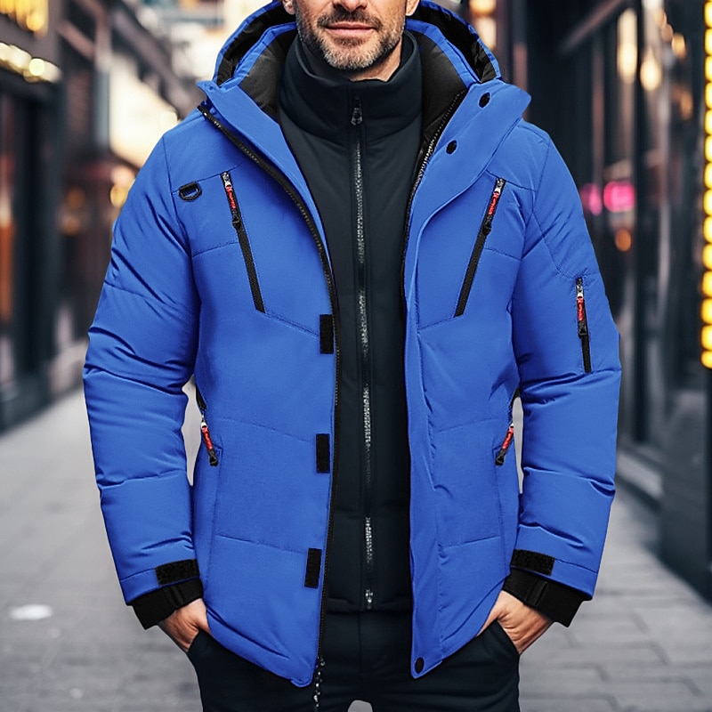 Men's Winter Coat Winter Jacket Puffer Jacket Zipper Pocket Polyster Pocket Outdoor Date Casual Daily Regular Fashion Casual Thermal Warm Windproof Winter Plain Black Blue Orange Army Green Puffer 2025 - $89.99 –P8