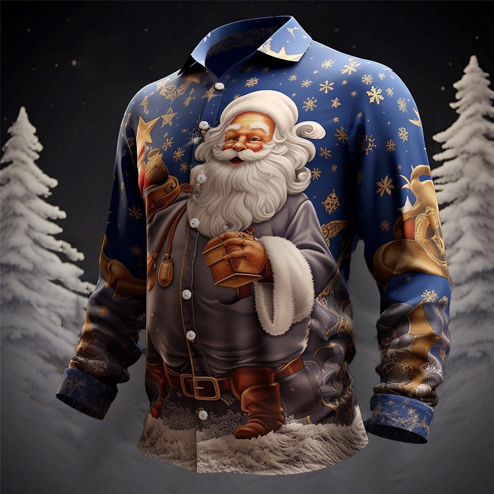 père Noël Décontractées Homme Chemise Usage quotidien Sortie Automne hiver Col rabattu manche longue Jaune, bleu marine, Bleu Roi S, M, L Tissu extensible dans les 4 sens Chemise Noël de 2025 ? $26.99 –P8