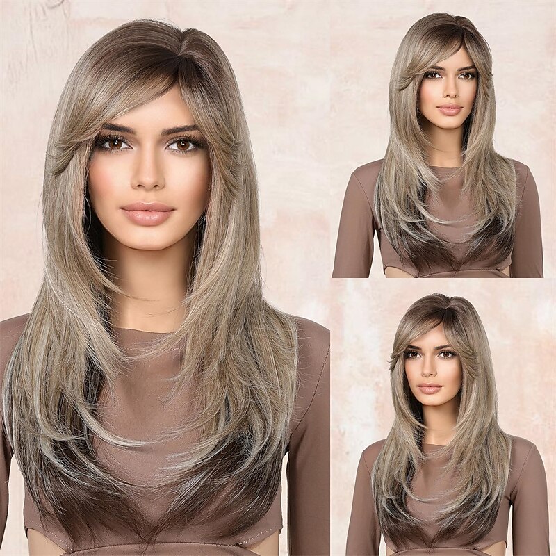długie blond peruki z grzywką boczne warstwowe peruki dla kobiet do ramion peruki syntetyczne dla kobiet codzienny cosplay impreza z okazji halloween 23-calowy złoty blond z jasnymi blond pasemkami 2025 - $24.99 –P2