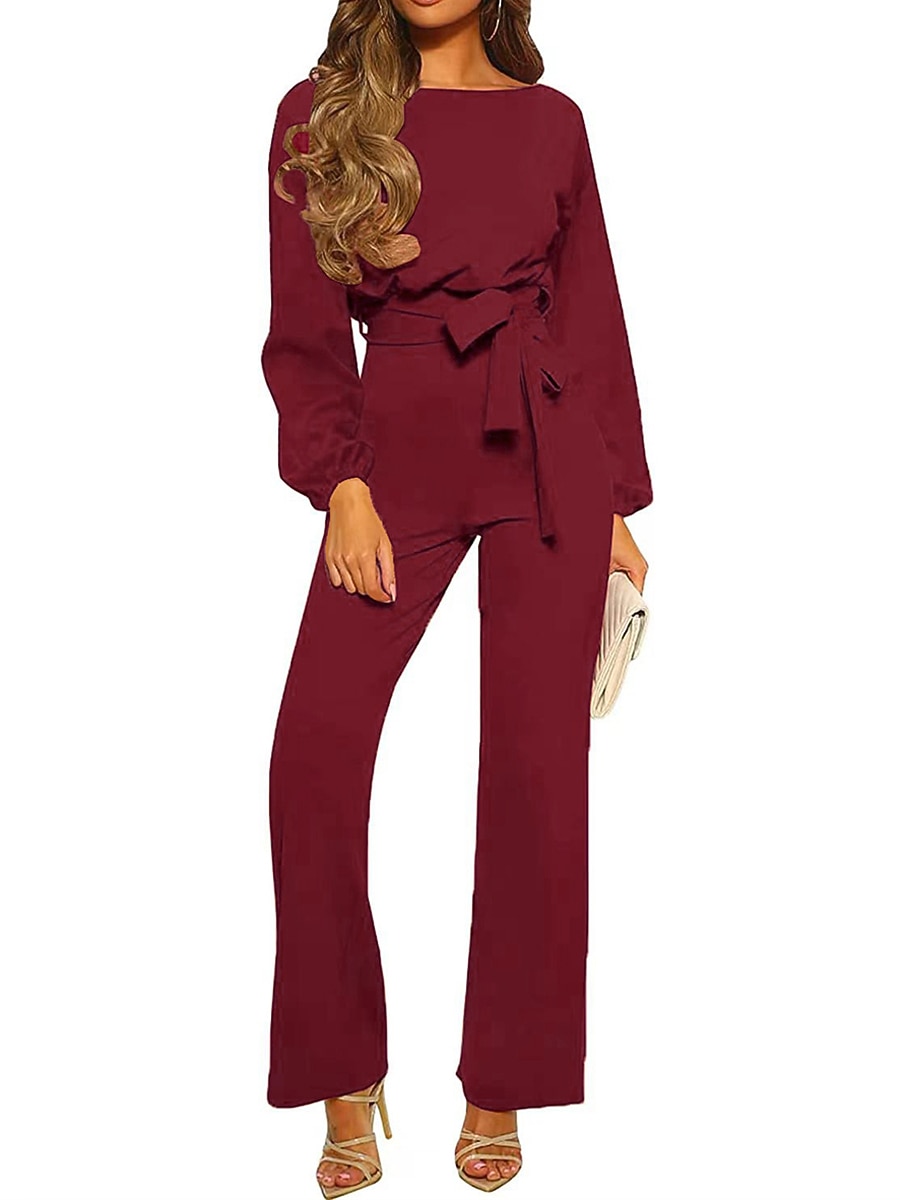 Női Szabályos Jumpsuitek Elegáns Tömör szín Hosszú ujj Terített nyak Fűzős Magas derék Munka Utca Normál Fekete Sárgabarack Ősz 2025 - GBP £41.54 –P5
