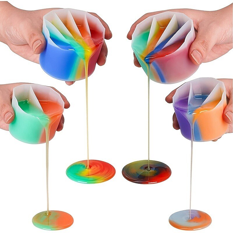 Geteilter Becher zum Ausgießen von Farbe, 4 Stück, wiederverwendbarer geteilter Becher für flüssige Kunst, geteilter Silikonbecher mit Trennwänden zum Ausgießen von Acrylfarbe, Harz, DIY-Herstellung 2025 - $11.99 –P4