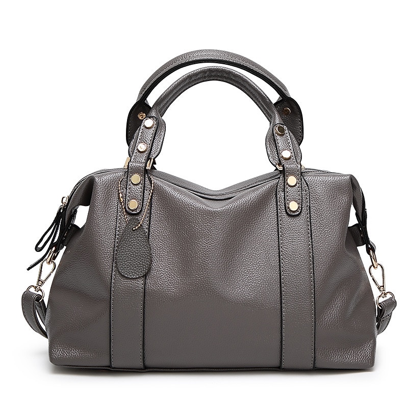 Dam Handväska Crossbody-väska Axelväska Boston väska PU läder Kontor Dagligen Helgdag Nit Dragkedja Stor kapacitet Multi Carry Ensfärgat Svart Rubinrött Blå 2025 - $42.99 –P4