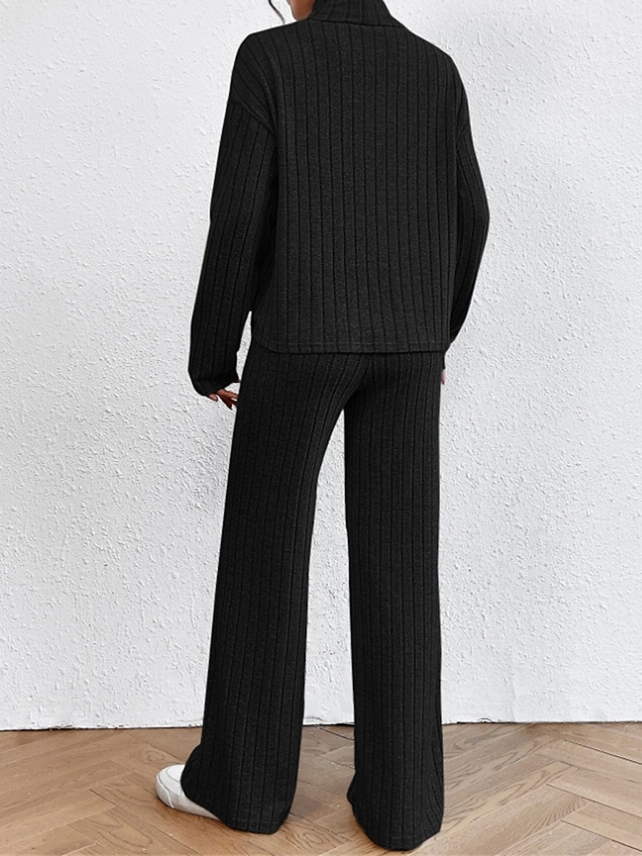dam loungewear set ren färg ledig komfort mjuk hemgata dagligen polyester andas hög hals långärmad tröja byxa höst vinter hem outfits 2025 - $31.99 –P13