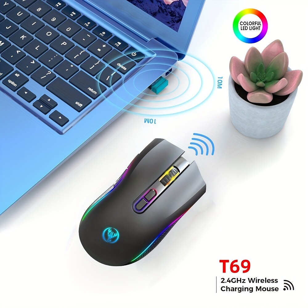 Беспроводная мышь 2,4 г с RGB-подсветкой, перезаряжаемая, 4800 точек на дюйм, регулируемая USB, оптическая оптическая мышь для игр, домашнего офиса, черный/белый 2025 - $36.99 –P2
