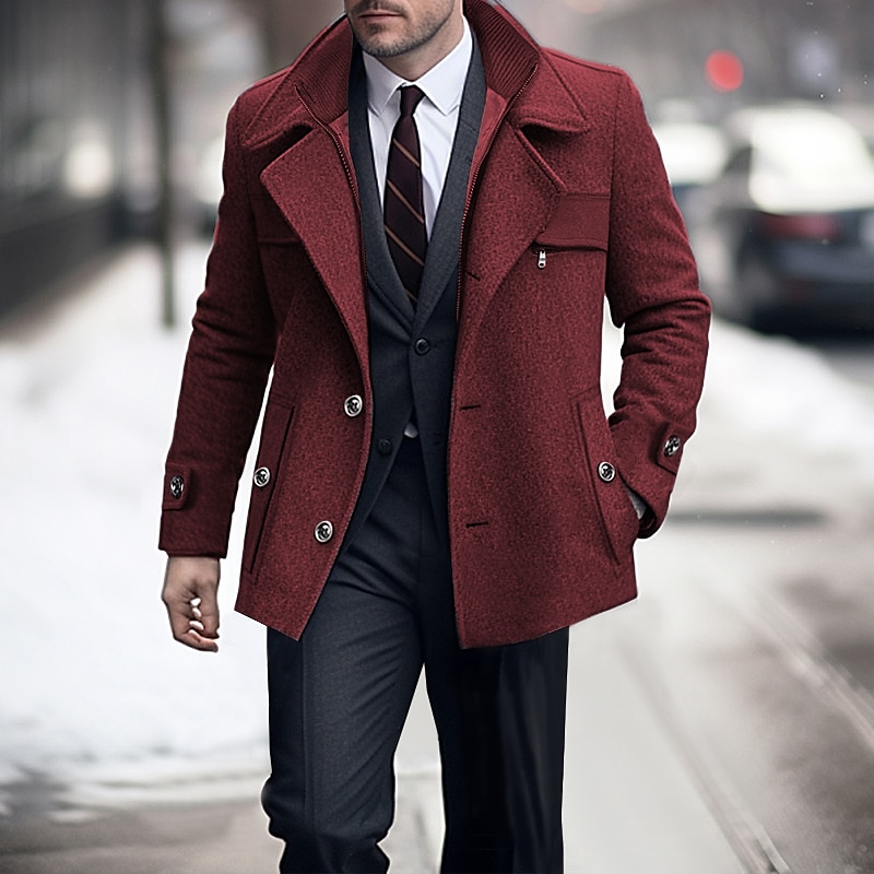 Herren Wintermantel Wollmantel Trenchcoat Outdoor Freizeitskleidung Herbst Winter Wollen warm Windbreaker Oberbekleidung Bekleidung Modisch Strassenmode Glatt Tasche Kargen Einreihiger Verschluss 2025 - $90.99 –P8