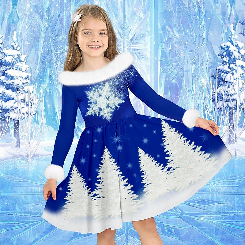 flickor 3d-klänning långärmad 3d-utskrift höst vintersport & utomhusdaglig semester söt ledig vackra barn 3-12 år ledig klänning svängklänning en linje klänning ovan knä polyester vanlig 2025 - $23.99 –P1