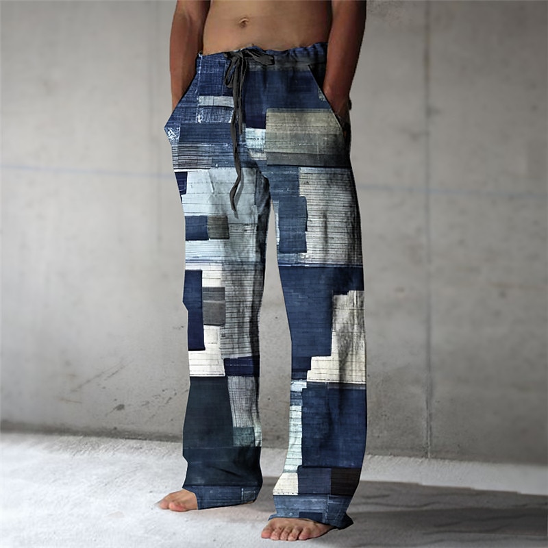 Ruitjes Kleurenblok Abstract Voor heren 3D-afdrukken Broeken Buiten Straat Uitgaan Polyester Marineblauw Marineblauw Blauw S M L Medium Taille Elasticiteit Broek 2025 - $25.99 –P4
