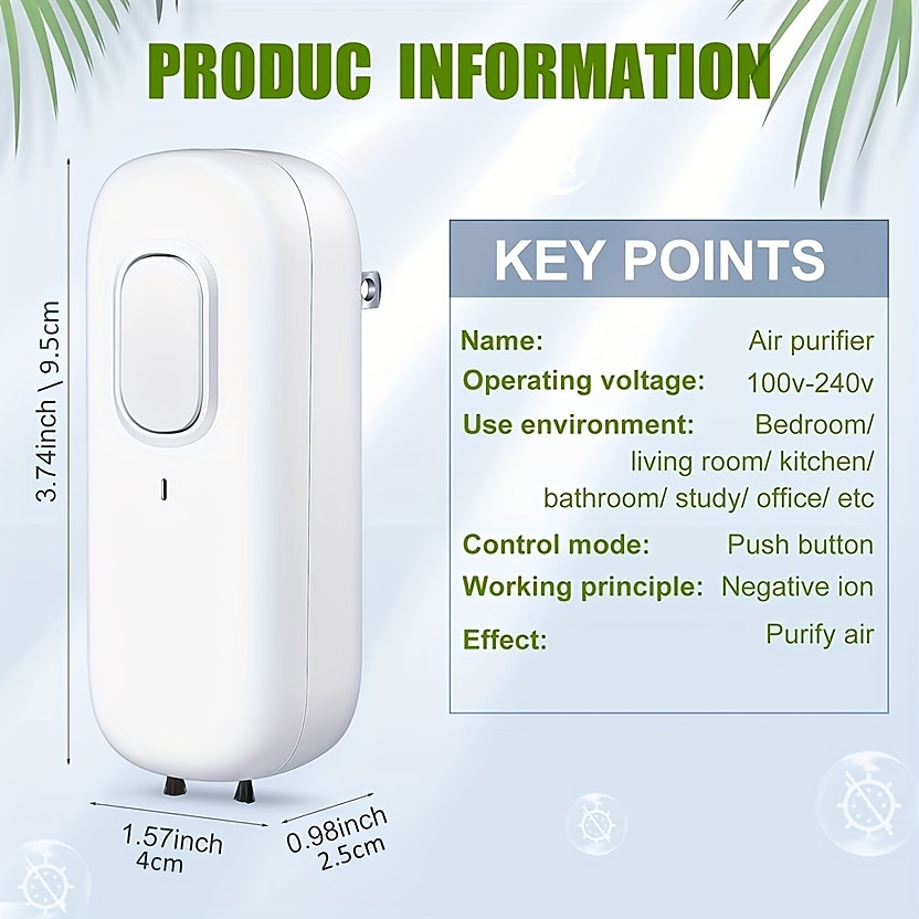 Mini Air Purifier For Home Plug-in Negative Ion Generator Air Purifier No Filter Portable Household Odor Eliminator Cleaner For Home/Bedrooms/Toilets/Living Room/Hotel/Office 2025 - $19.99 –P4
