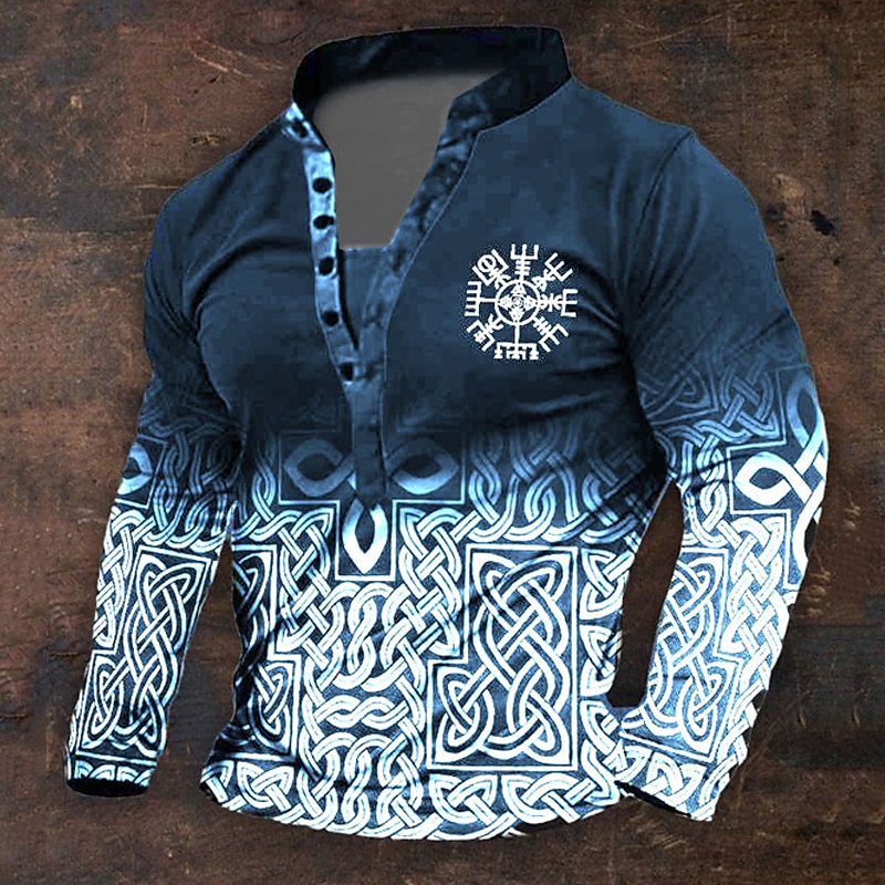 Homens Gráfico Viking Camisa Henley Manga Longa impressao 3D Diário Retro Vintage Casual Feriado Para Noite Festival Primavera & Outono Preto Azul Marron Verde Henley Camiseta Henley de 2026 por $25.99 –P2
