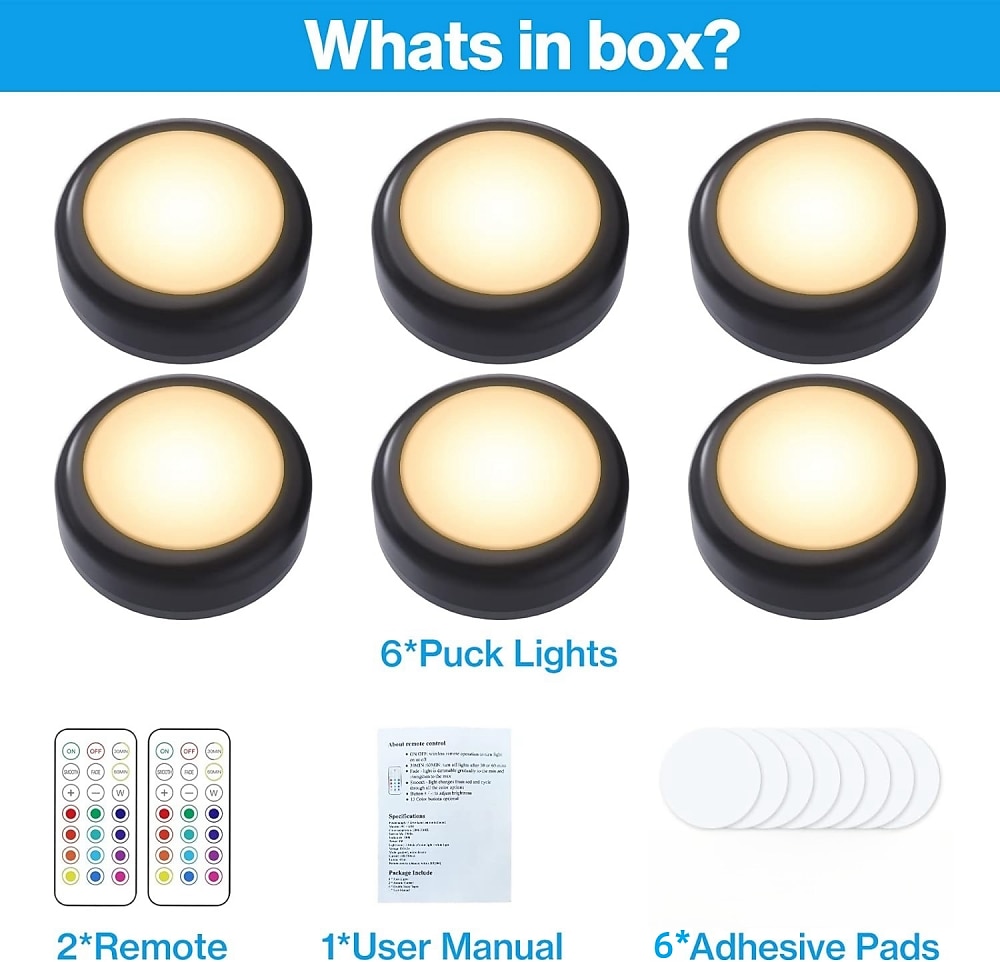 φώτα led puck με τηλεχειριστήριο, φωτισμός κάτω από το ντουλάπι 13 χρωμάτων ασύρματα φώτα ντουλάπας με δυνατότητα αλλαγής μπαταρίας, φώτα ώθησης κολλήματος, αλλαγή χρώματος κάτω από τα φώτα 2025 - $17.99 –P5