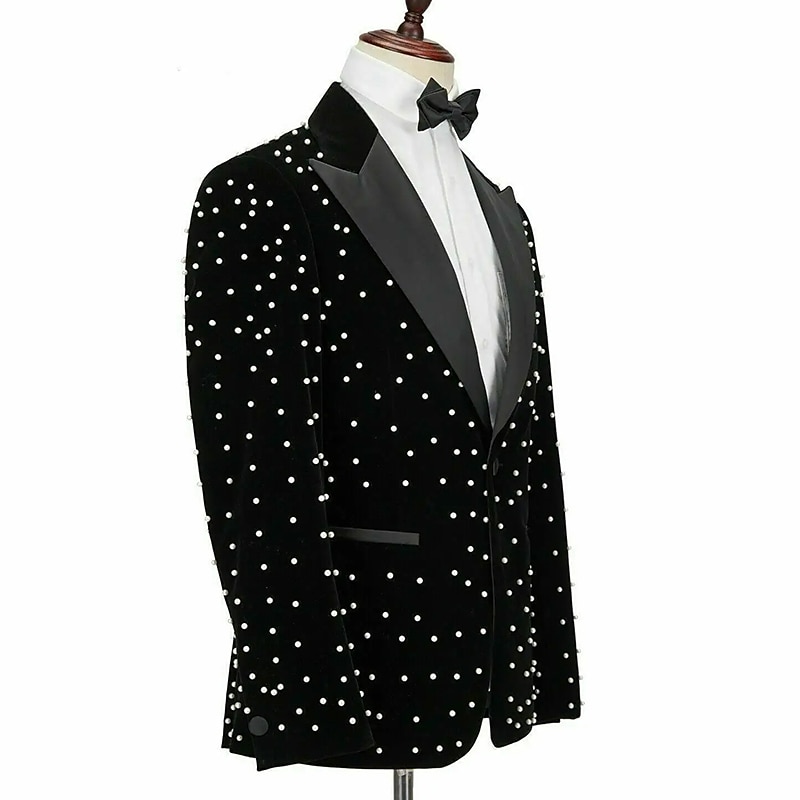 Męskie Kurtka Marynarka Impreza / Wieczór Bar Zatrzymujący ciepło Kieszeń Wiosna Jesień Kropki Moda miejska Elegancki Wieczorne Regularny Regularny Czarny Kurtki 2025 - $45.99 –P5