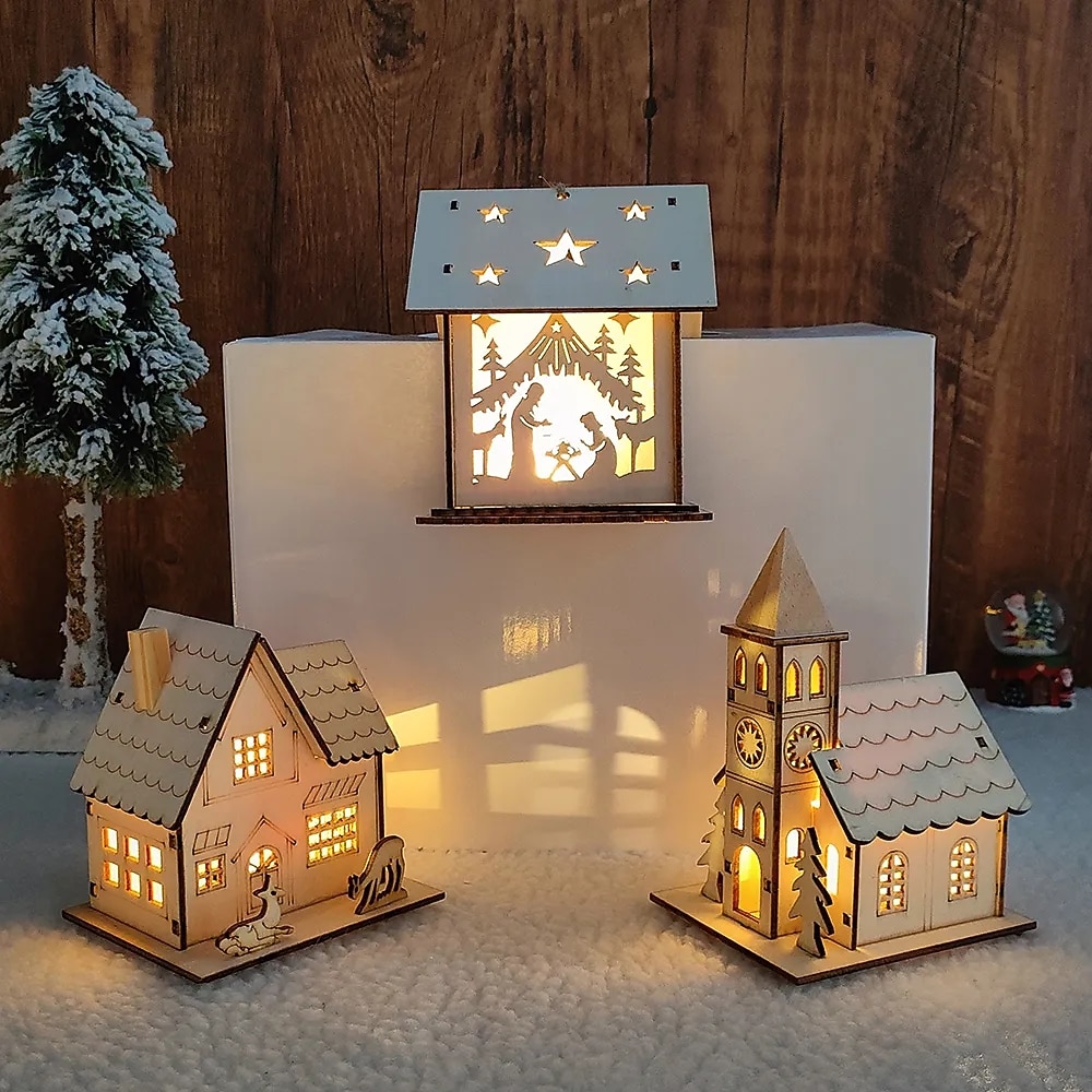 vánoční led světlo dřevěný dům svítící luxusní bungalov vánoční dekorace domácí dekorace víla noční lampa přívěsek dětský dárek 1ks 2025 - $7.49 –P2