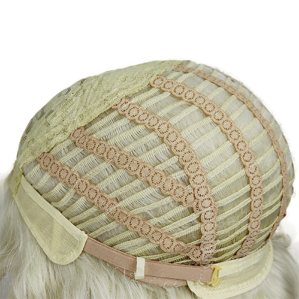 parrucche corte bionde ricce per le donne grandi parrucche ondulate anni '80 flip parrucche cosplay costume party halloween capelli sintetici biondo platino parrucche naturali mamma con berretto del 2025 a $19.99 –P6