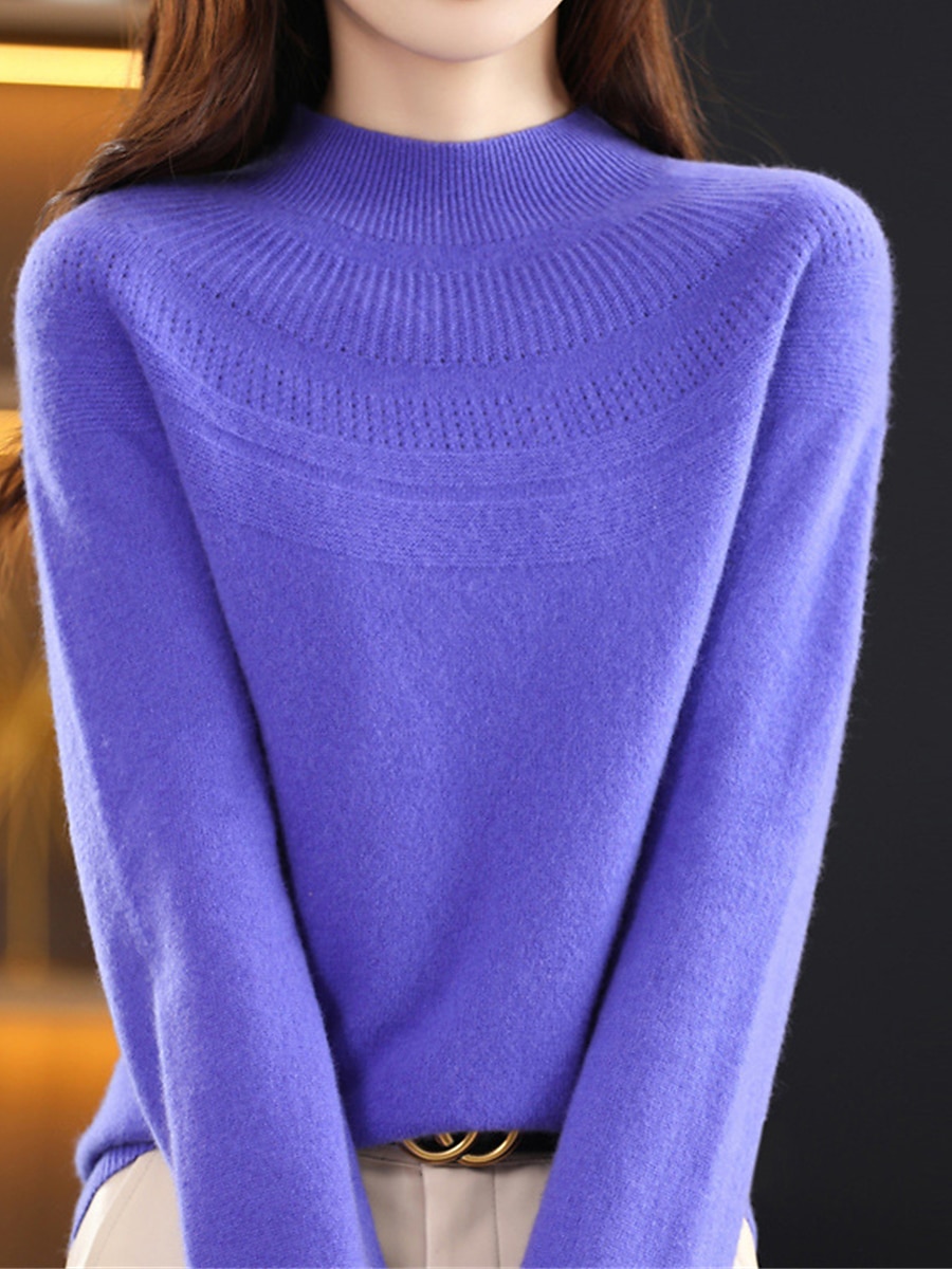 Dame Pullover genser Gatemote Fritid Myk Helfarge Riflet Crew-hals Overstørrelse Langermet Vanlige topper Strikke utendørs Daglig Ferie Magentafarget Sjø blå Høst Vinter 2025 - $54.99 –P6