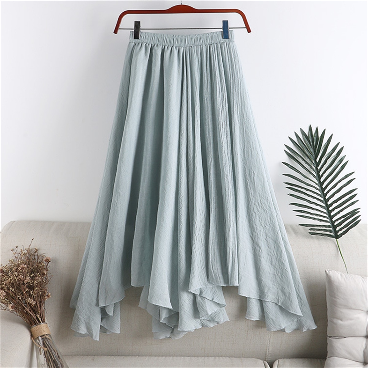 Women's Skirt A Line Swing Fashion Casual Maxi High Waist Skirts Solid Colored Ruched Irregular Hem Vacation Causal Light Blue Black White Pink Spring & Summer Cotton 2025 - $21.99 –P7