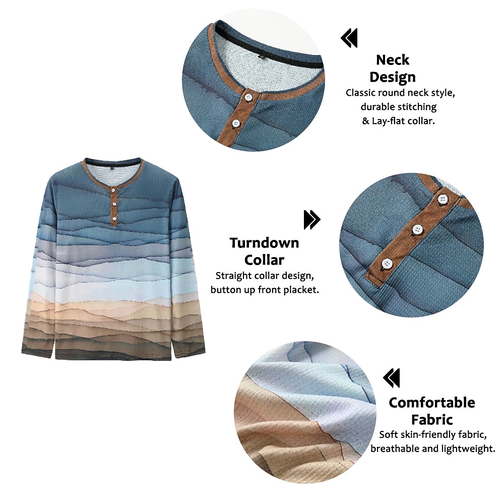 maglione a righe mens camicia grafica blocco di colore fashion designer casual 3d stampa henley waffle tee sport all'aria aperta vacanza festival luce blu viola multicolore cotone onde del 2025 a $23.99 –P1