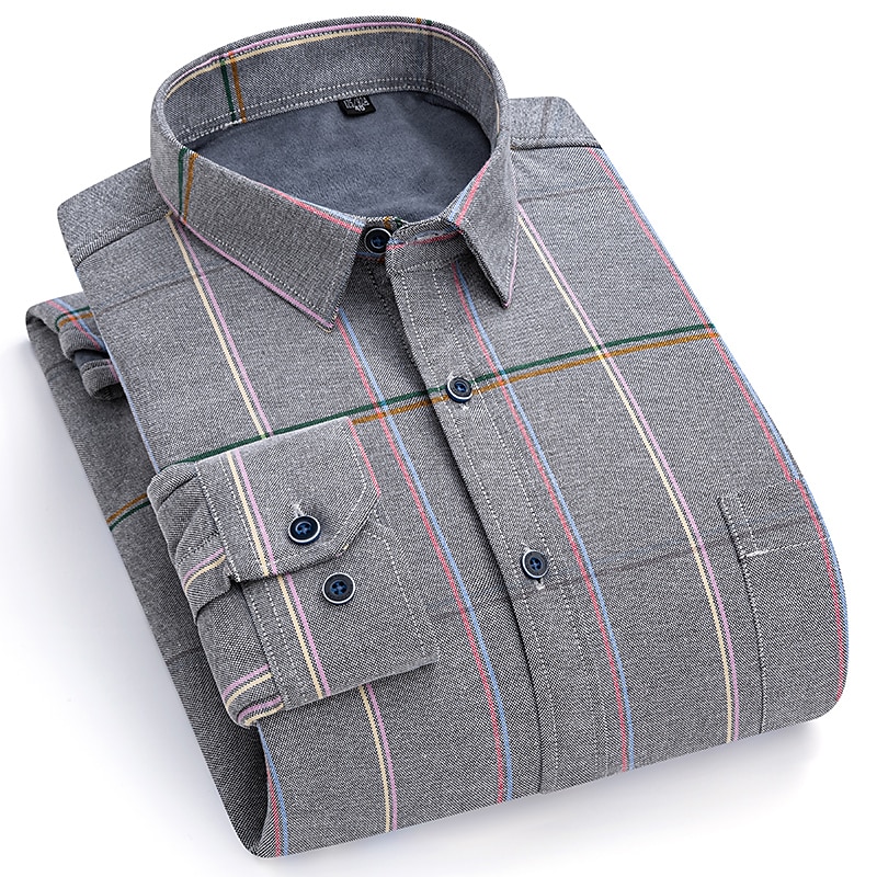 Men's Shacket Plaid / Striped / Chevron / Round Vacation New Year Light Blue Navy blue+white Yellow Red Long Sleeve Classic Collar Fall / Winter Clothing Apparel Print 2025 - $50.99 –P7