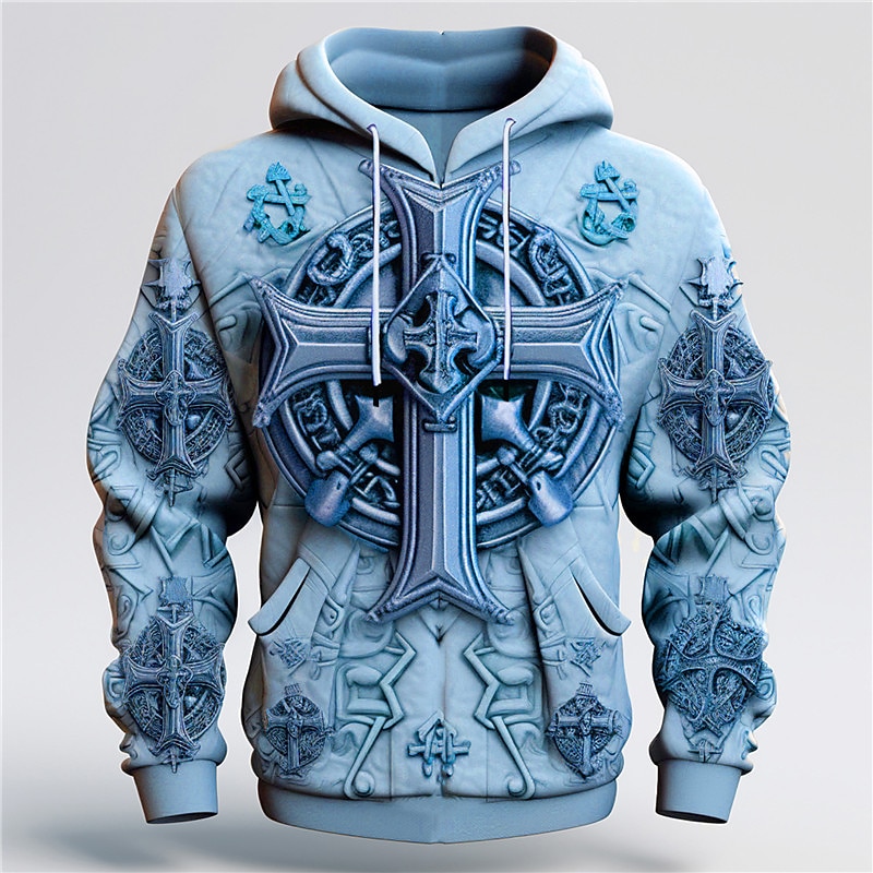 Pánské Grafika Haç Kapuce Kapucky Mikina Kapuce Dlouhý rukáv Mikina s kapucí Kapuce Módní 3D tisk Outdoorové sporty Dovolená Streetwear Vodní modrá Hnědá Tisk Přední kapsa Jaro & podzim Návrhář 2025 - $31.99 –P2
