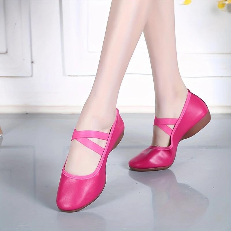 Women's Black Soft Sole Ballet Dance Shoes - Professional Flat Slip-On Shoes with Cross Straps for Practice and Performances 2025 - $26.99 –P8