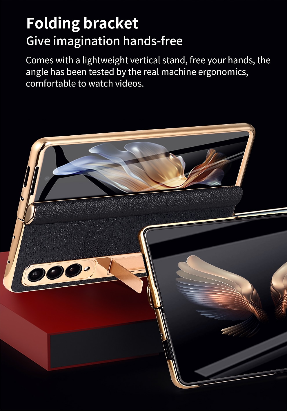 Leather Phone Case for Samsung Galaxy Z Fold 5 4 3 Fold4 Fold5 Gold Plating Magnetic Hinge Stand Back Cover with Mirror Film 2025 - $51.99 –P6