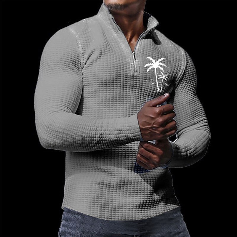 Homme Chemises Polo Gaufre Polos de Golf manche longue Polos Fermeture éclair Occasionnel Décontracté Quotidien Automne & Hiver Noir Blanche Abricot de 2025 ? $23.99 –P3